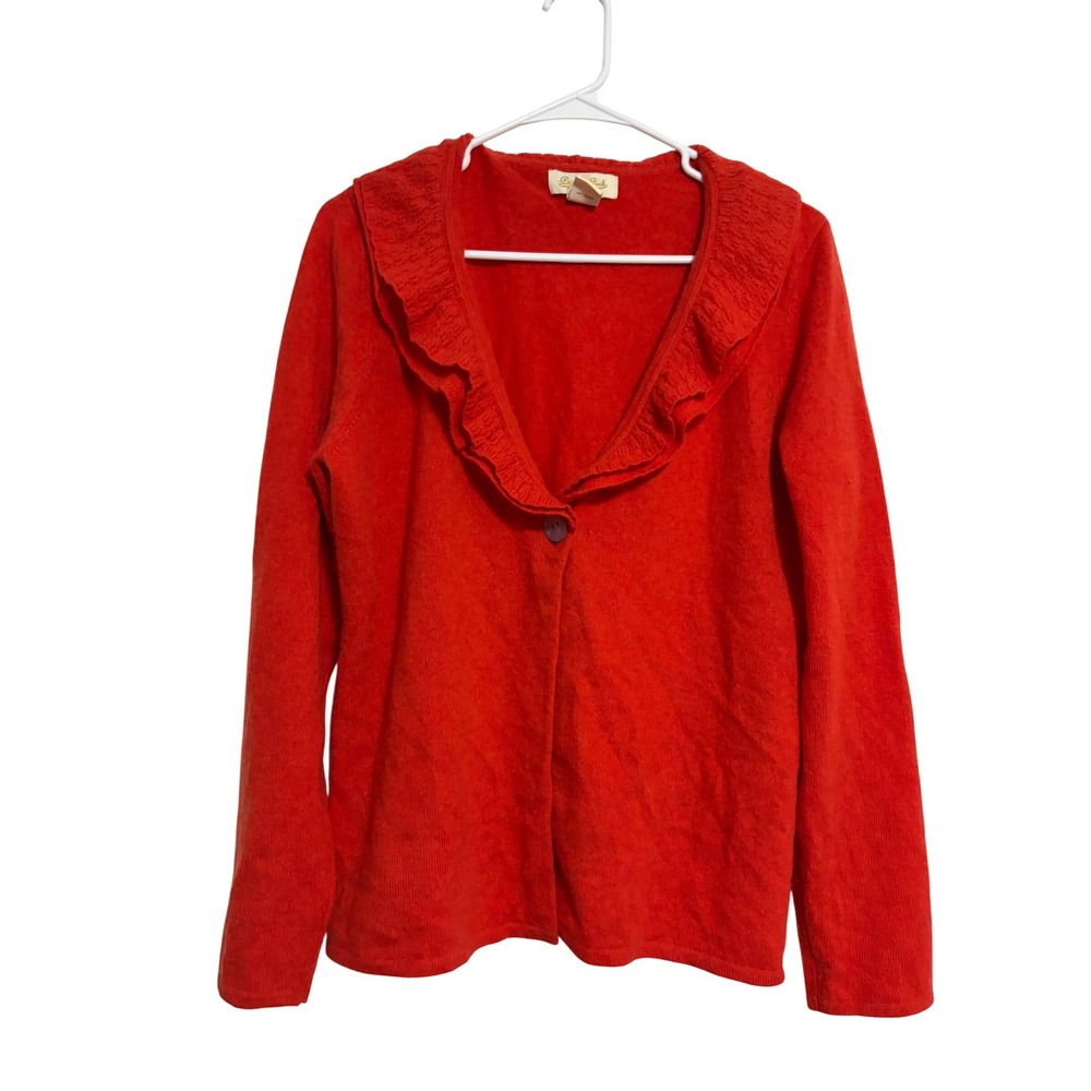 Pure Cashmere Cardigan Ruffle Orange Single Button Large Coquette Aesthetic